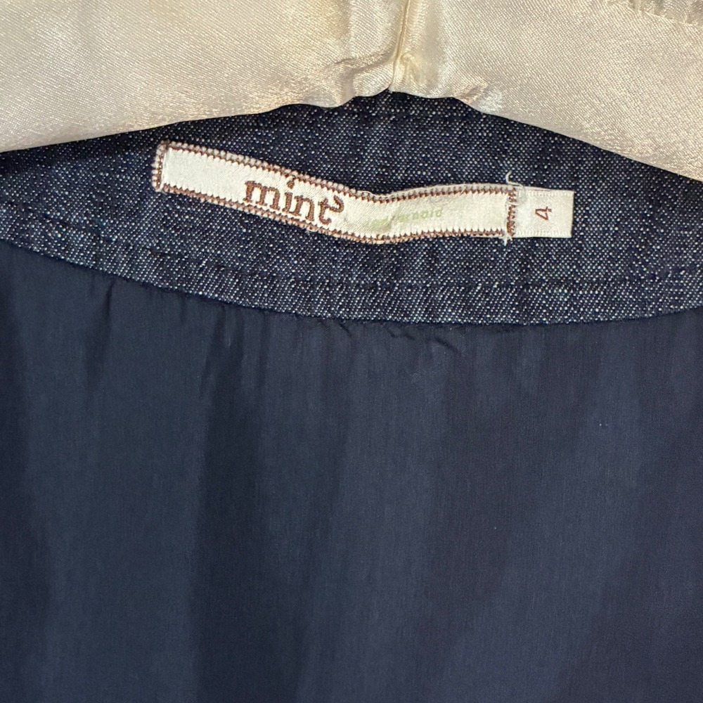 Mint Dress Women 4 Navy Blue Denim Silk Blend Sleeveless Shift Midi Pockets - Picture 10 of 12